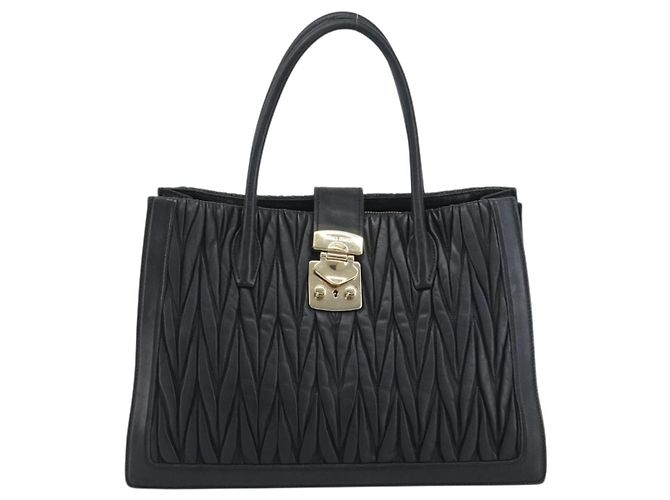 Miu Miu Matelasse Hand Bag Leather Black Gold - vista 13