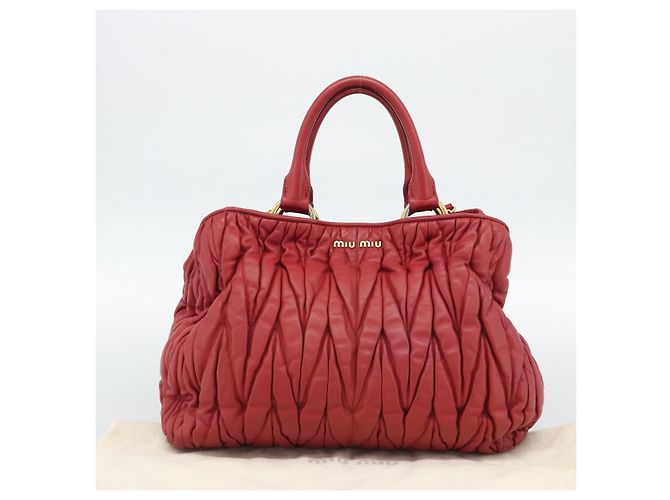 Miu Miu Matelasse Hand Bag Leather 2way Red Gold - vista 12