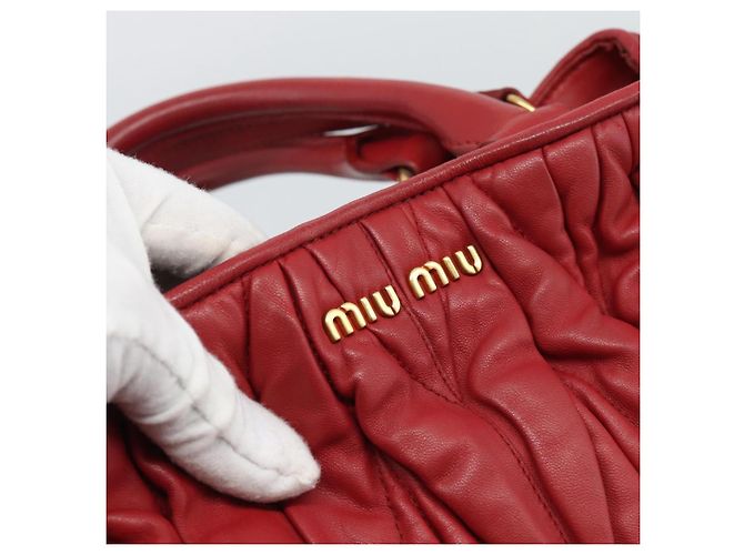 Miu Miu Matelasse Hand Bag Leather 2way Red Gold - vista 19