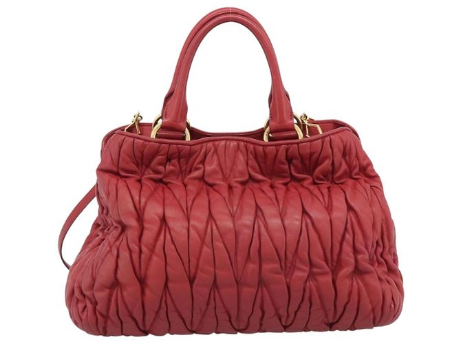 Miu Miu Matelasse Hand Bag Leather 2way Red Gold - vista 2