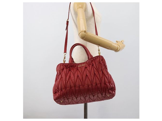 Miu Miu Matelasse Hand Bag Leather 2way Red Gold - vista 28