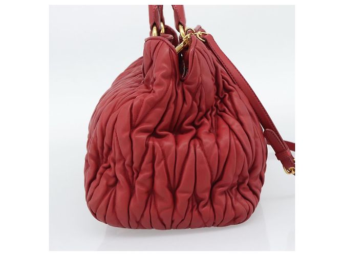 Miu Miu Matelasse Hand Bag Leather 2way Red Gold - vista 3