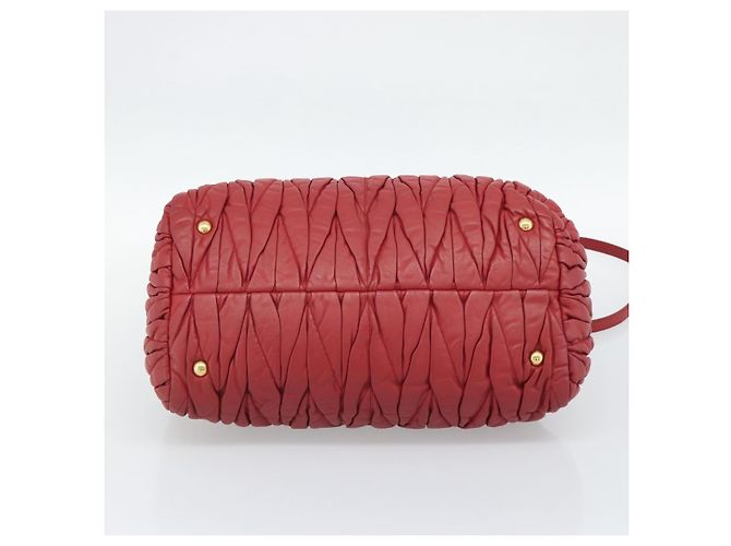 Miu Miu Matelasse Hand Bag Leather 2way Red Gold - vista 5