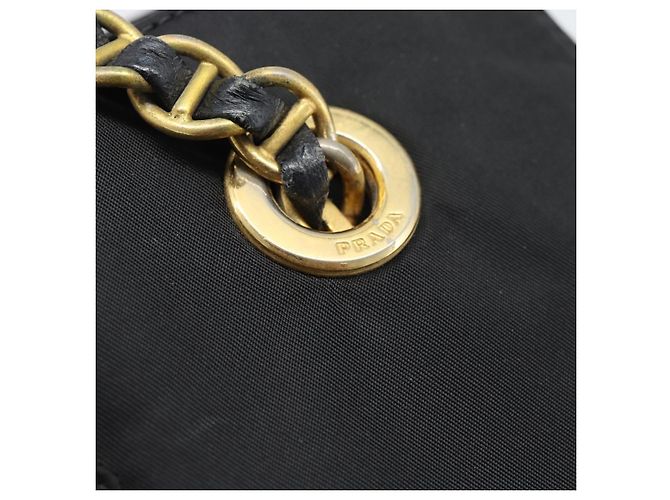 PRADA Chain Shoulder Bag Nylon Black Gold - vista 10