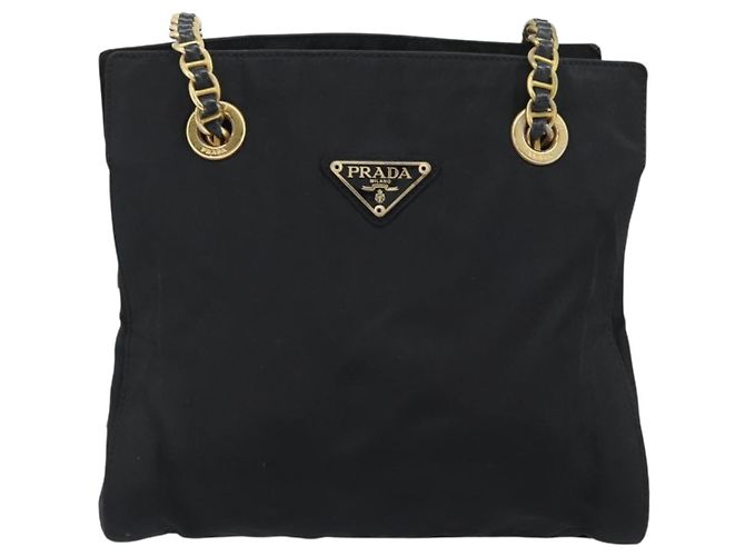 PRADA Chain Shoulder Bag Nylon Black Gold - vista 13