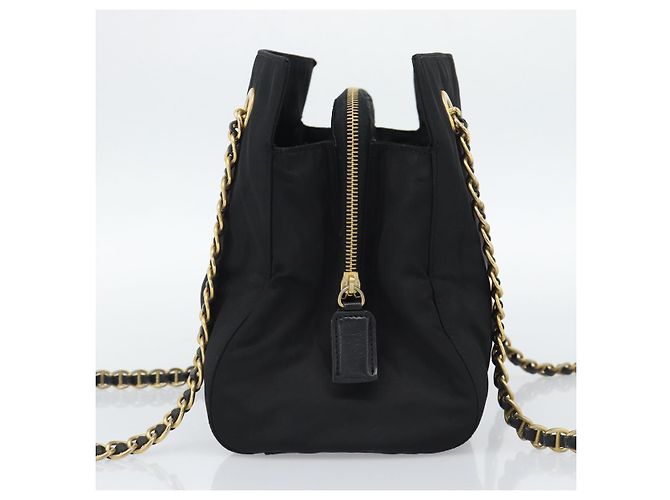 PRADA Chain Shoulder Bag Nylon Black Gold - vista 3