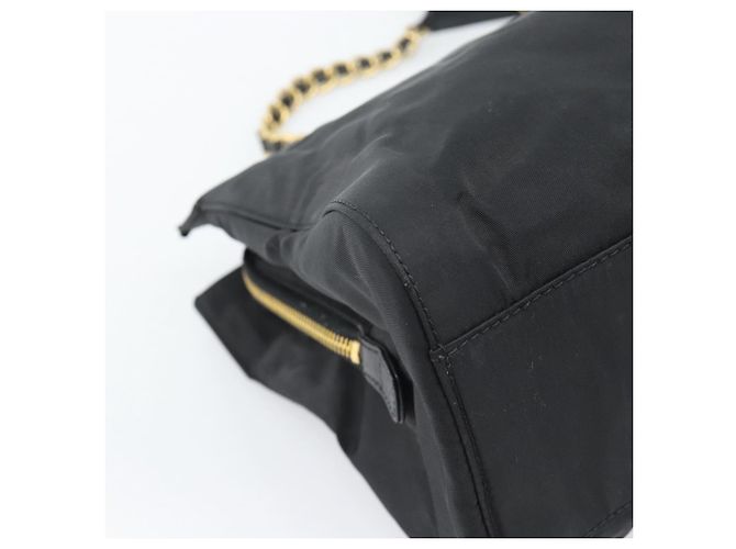 PRADA Chain Shoulder Bag Nylon Black Gold - vista 9