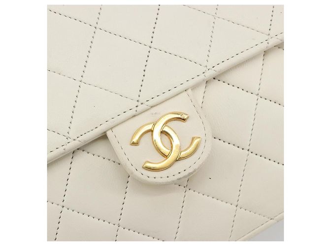 CHANEL Matelasse Chain Chain Shoulder Bag Lamb Skin White Gold CC - vista 14
