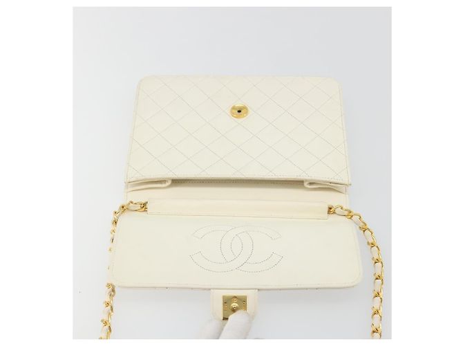 CHANEL Matelasse Chain Chain Shoulder Bag Lamb Skin White Gold CC - vista 15