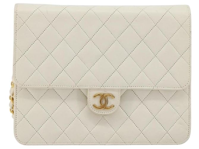 CHANEL Matelasse Chain Chain Shoulder Bag Lamb Skin White Gold CC - vista 2