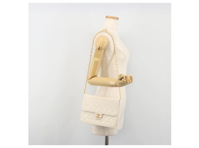 CHANEL Matelasse Chain Chain Shoulder Bag Lamb Skin White Gold CC - vista 23