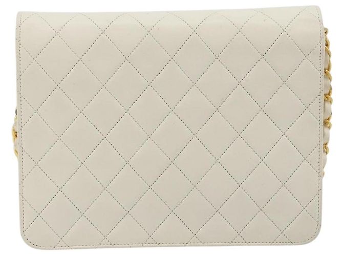CHANEL Matelasse Chain Chain Shoulder Bag Lamb Skin White Gold CC - vista 3