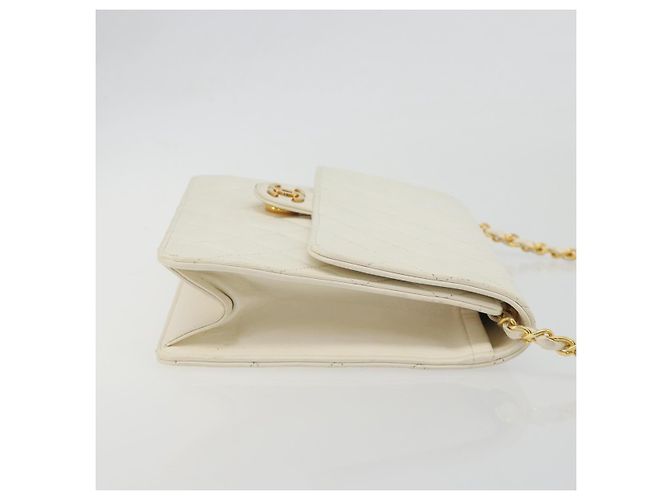 CHANEL Matelasse Chain Chain Shoulder Bag Lamb Skin White Gold CC - vista 4