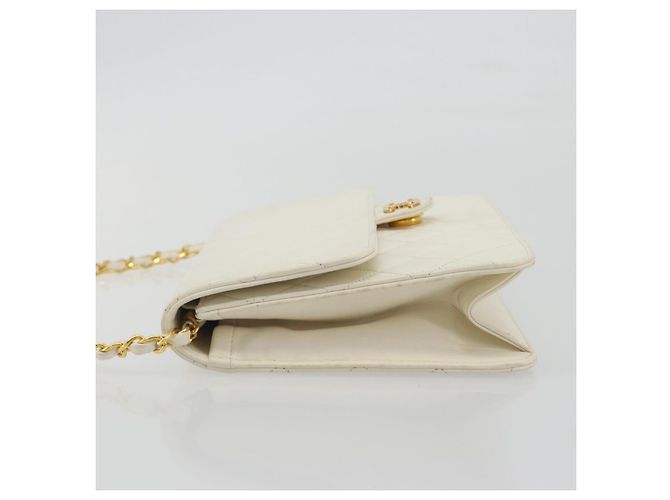 CHANEL Matelasse Chain Chain Shoulder Bag Lamb Skin White Gold CC - vista 5