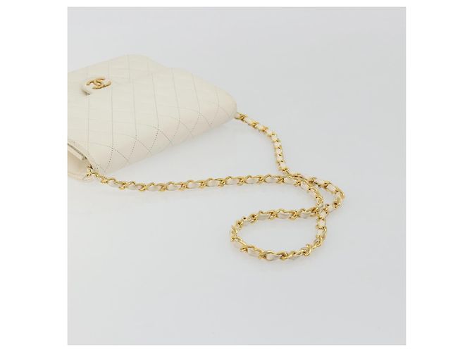 CHANEL Matelasse Chain Chain Shoulder Bag Lamb Skin White Gold CC - vista 7