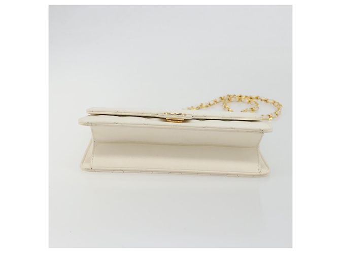 CHANEL Matelasse Chain Chain Shoulder Bag Lamb Skin White Gold CC - vista 9