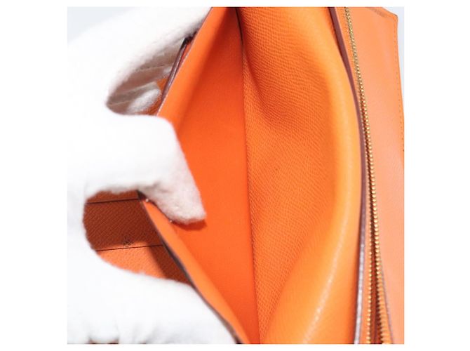 Hermès HERMES Bearn Dupri Long Wallet Leather Orange Gold - vista 19