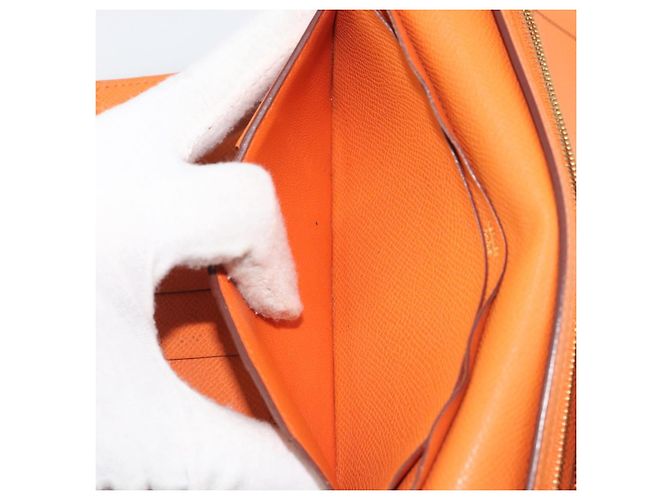 Hermès HERMES Bearn Dupri Long Wallet Leather Orange Gold - vista 20