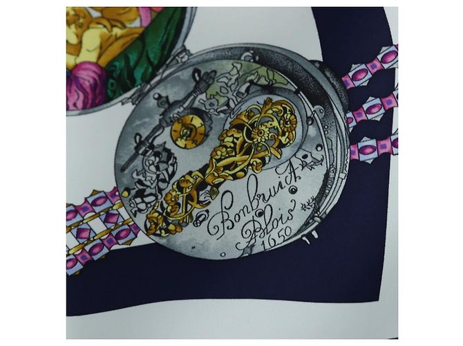 Hermès HERMES Carre 90 Scarf Silk  la ronde des heures  Navy White - vista 15