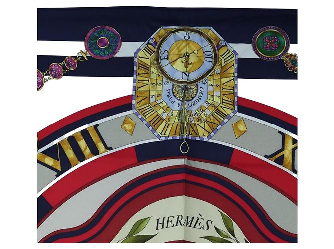 Hermès HERMES Carre 90 Scarf Silk  la ronde des heures  Navy White - vista 3