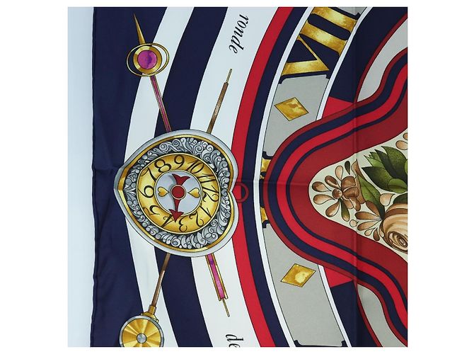 Hermès HERMES Carre 90 Scarf Silk  la ronde des heures  Navy White - vista 5