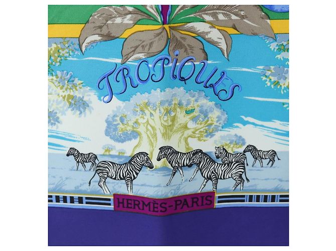 Hermès HERMES Carre 90 Scarf  TROPIQUES  Silk Blue - vista 11