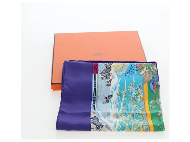 Hermès HERMES Carre 90 Scarf  TROPIQUES  Silk Blue - vista 15