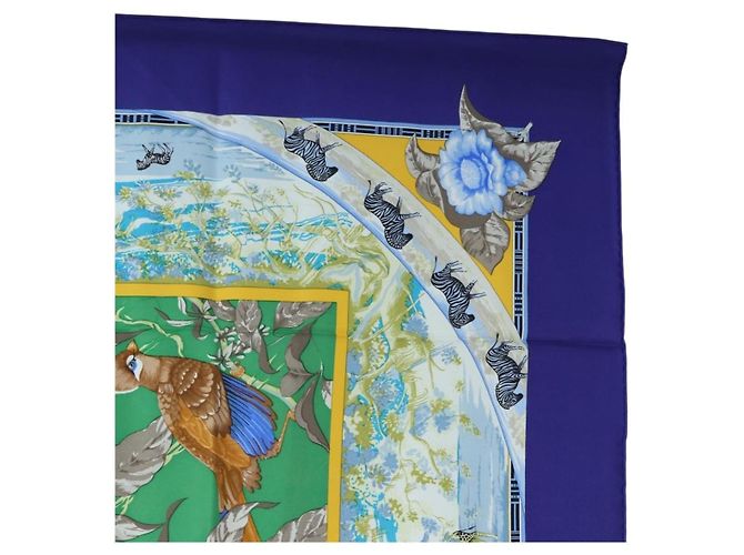 Hermès HERMES Carre 90 Scarf  TROPIQUES  Silk Blue - vista 4