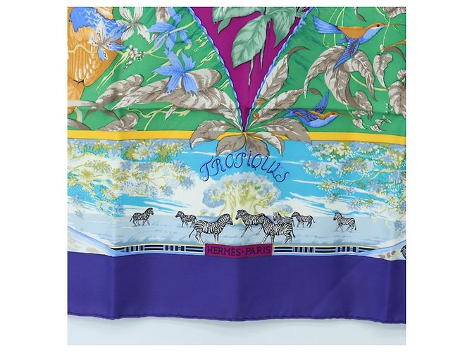 Hermès HERMES Carre 90 Scarf  TROPIQUES  Silk Blue - vista 9