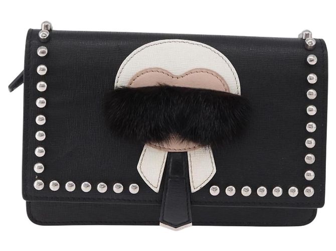 FENDI Karito Chain Shoulder Wallet Leather Black Silver 8M0346 - vista 13