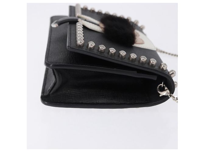FENDI Karito Chain Shoulder Wallet Leather Black Silver 8M0346 - vista 3