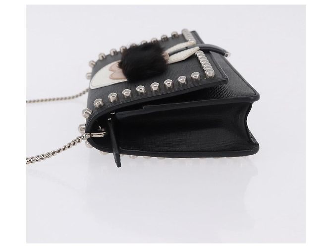 FENDI Karito Chain Shoulder Wallet Leather Black Silver 8M0346 - vista 4