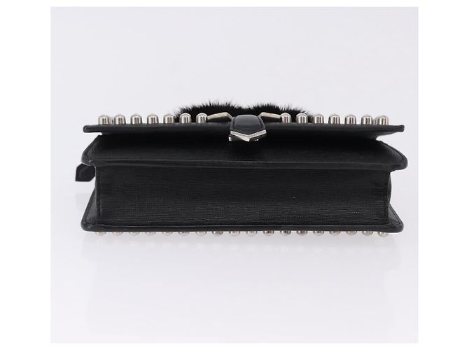 FENDI Karito Chain Shoulder Wallet Leather Black Silver 8M0346 - vista 5