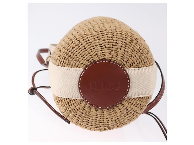 Chloé Chloe Woody Small Basket Shoulder Bag Raffia Beige - vista 11
