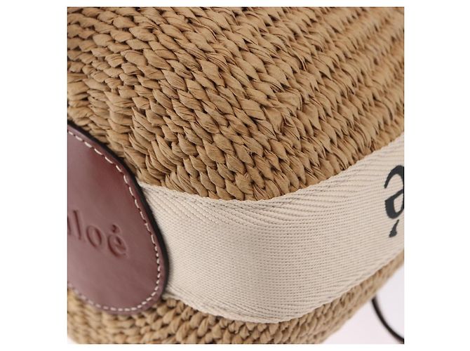 Chloé Chloe Woody Small Basket Shoulder Bag Raffia Beige - vista 13