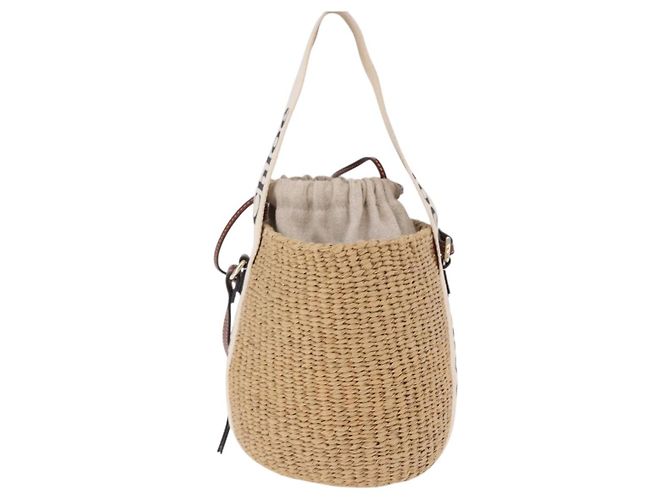 Chloé Chloe Woody Small Basket Shoulder Bag Raffia Beige - vista 2