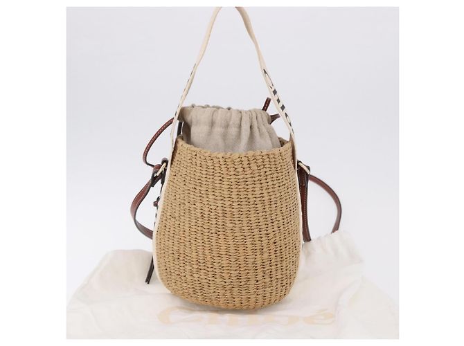 Chloé Chloe Woody Small Basket Shoulder Bag Raffia Beige - vista 22