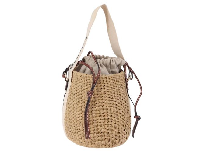 Chloé Chloe Woody Small Basket Shoulder Bag Raffia Beige - vista 3
