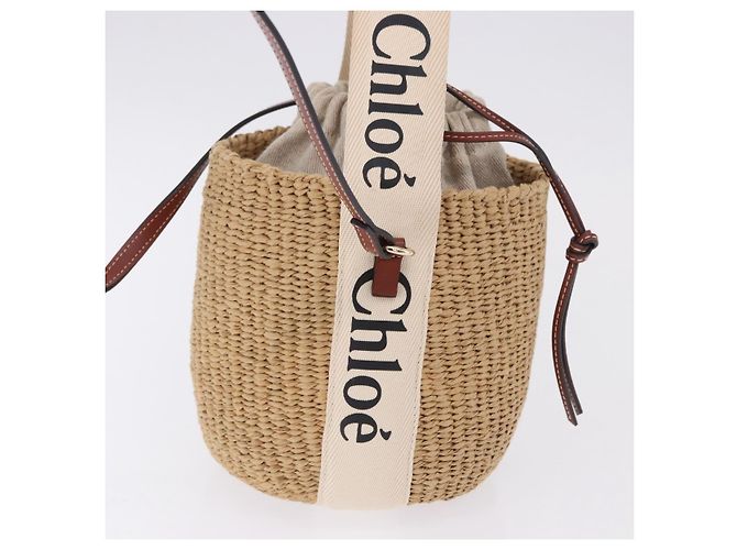 Chloé Chloe Woody Small Basket Shoulder Bag Raffia Beige - vista 4