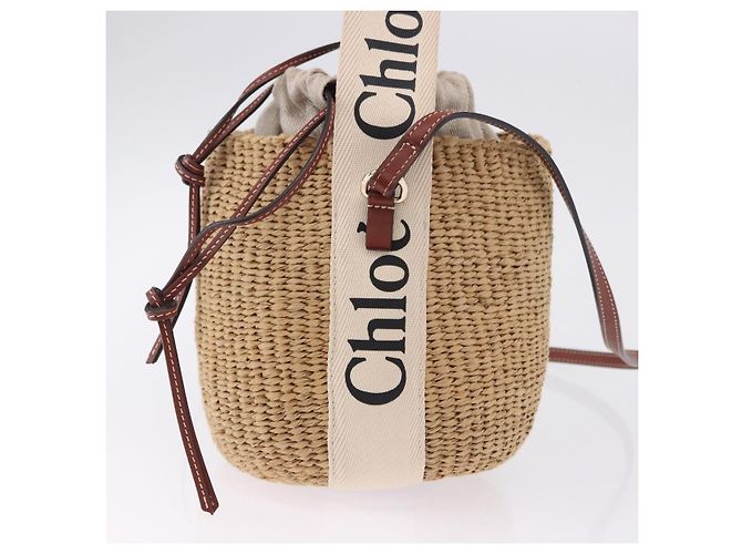 Chloé Chloe Woody Small Basket Shoulder Bag Raffia Beige - vista 5