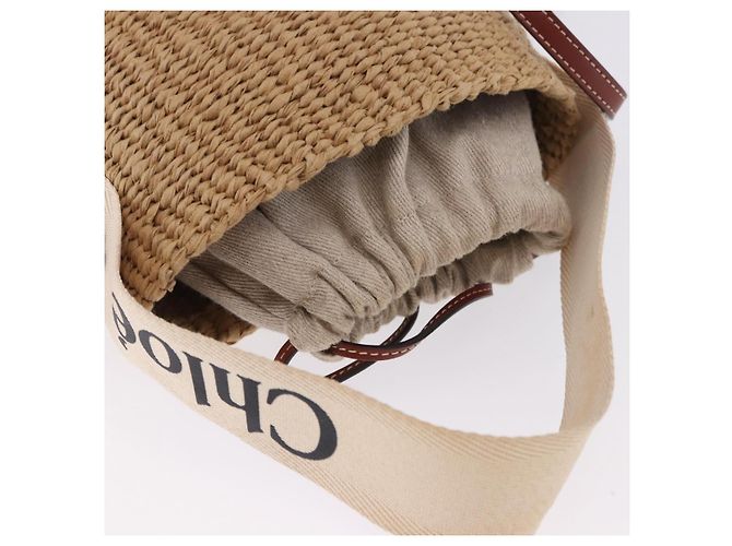 Chloé Chloe Woody Small Basket Shoulder Bag Raffia Beige - vista 6