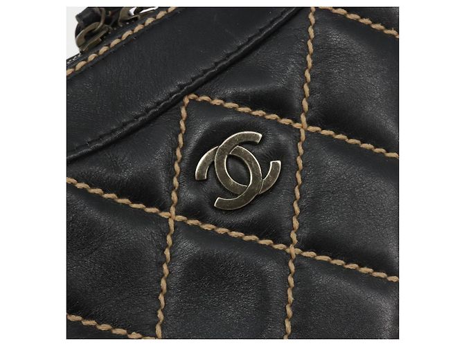 CHANEL Wild Stitch Hand Bag Leather Black CC - vista 15