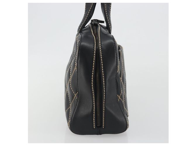 CHANEL Wild Stitch Hand Bag Leather Black CC - vista 5