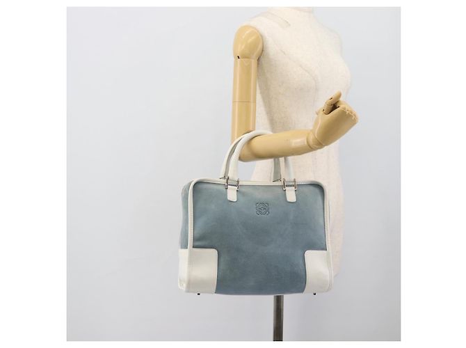 LOEWE Amazona 30 Hand Bag Suede Light Blue Silver - vista 23