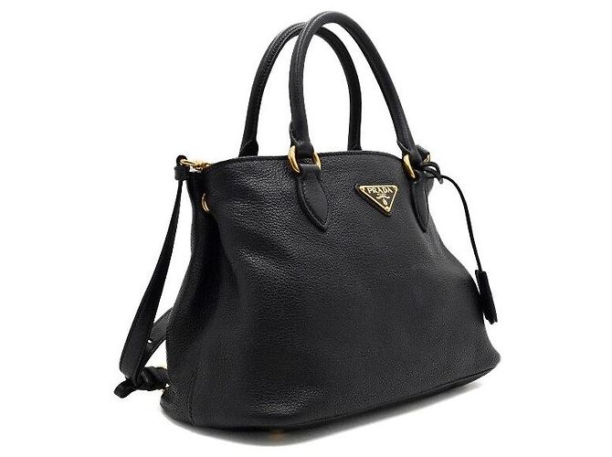 Prada Borsa Tote e Borsa a Tracolla Crossbody in Vitello Phenix Nero con Logo Triangolare Dorato - vista 3