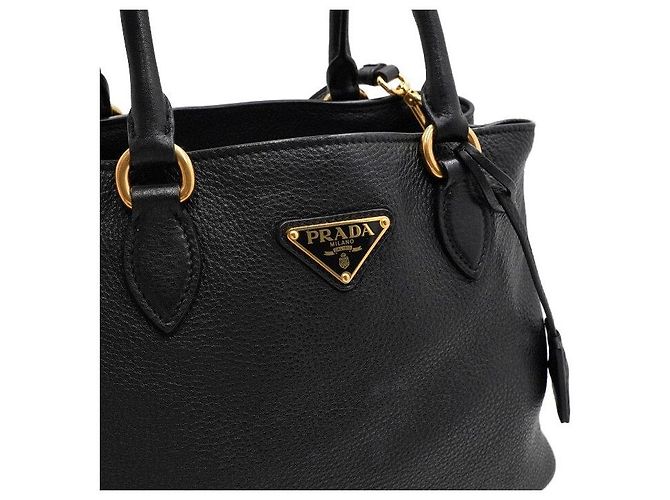 Prada Borsa Tote e Borsa a Tracolla Crossbody in Vitello Phenix Nero con Logo Triangolare Dorato - vista 8