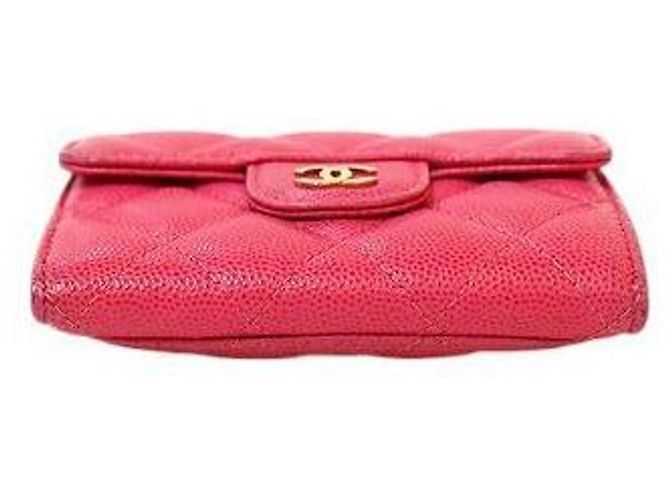 Chanel Tarjetero de piel caviar rosa - vista 4
