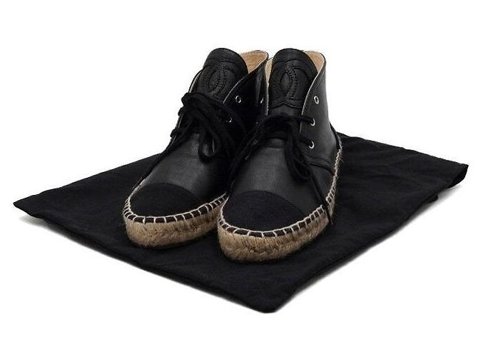 Chanel Sneakers espadrillas mid-top da donna in pelle nera Nero - vista 11