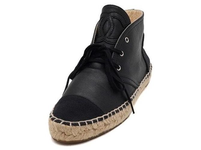 Chanel Sneakers espadrillas mid-top da donna in pelle nera Nero - vista 2