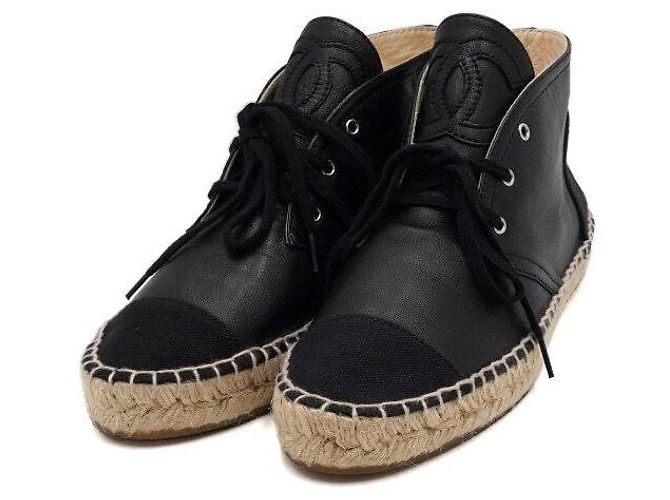 Chanel Sneakers espadrillas mid-top da donna in pelle nera Nero - vista 3